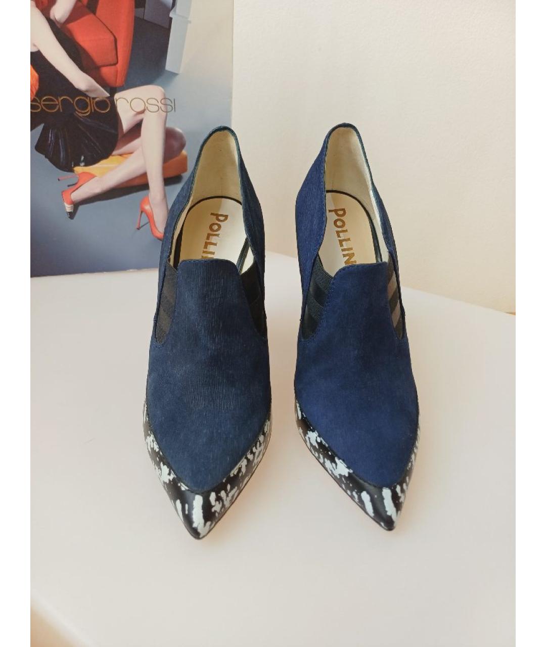 POLLINI Темно-синие нубуковые ботильоны, фото 5