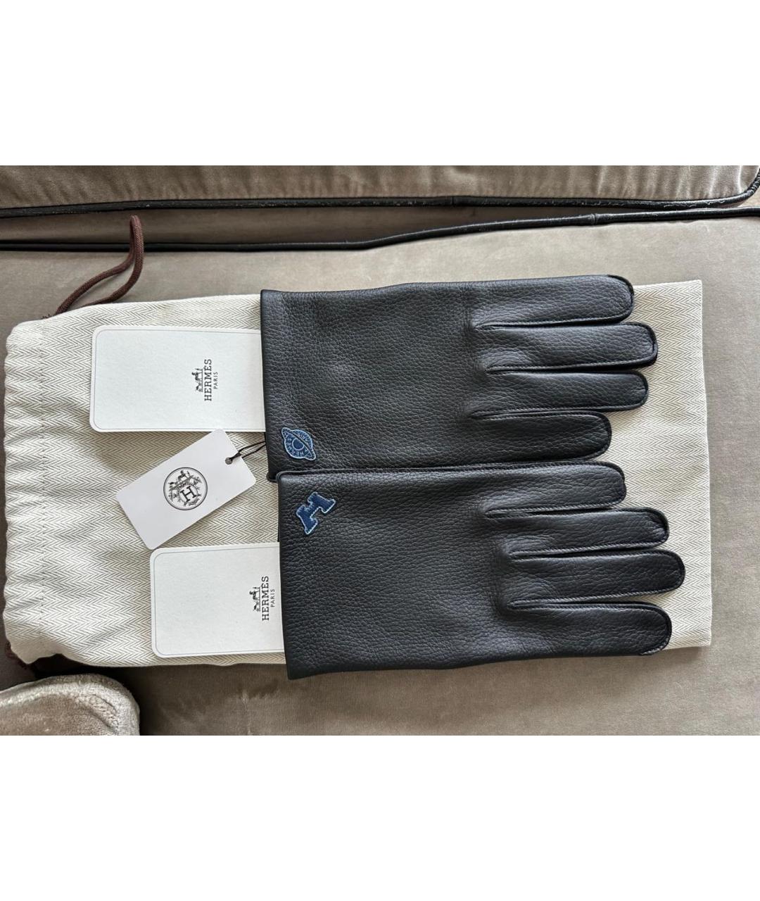 HERMES Черные кожаные перчатки, фото 2