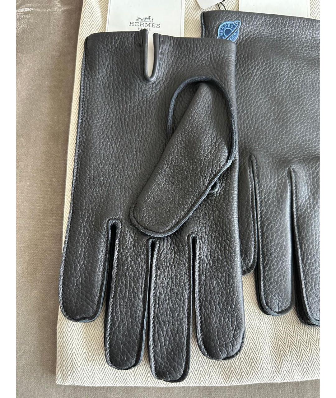 HERMES Черные кожаные перчатки, фото 4