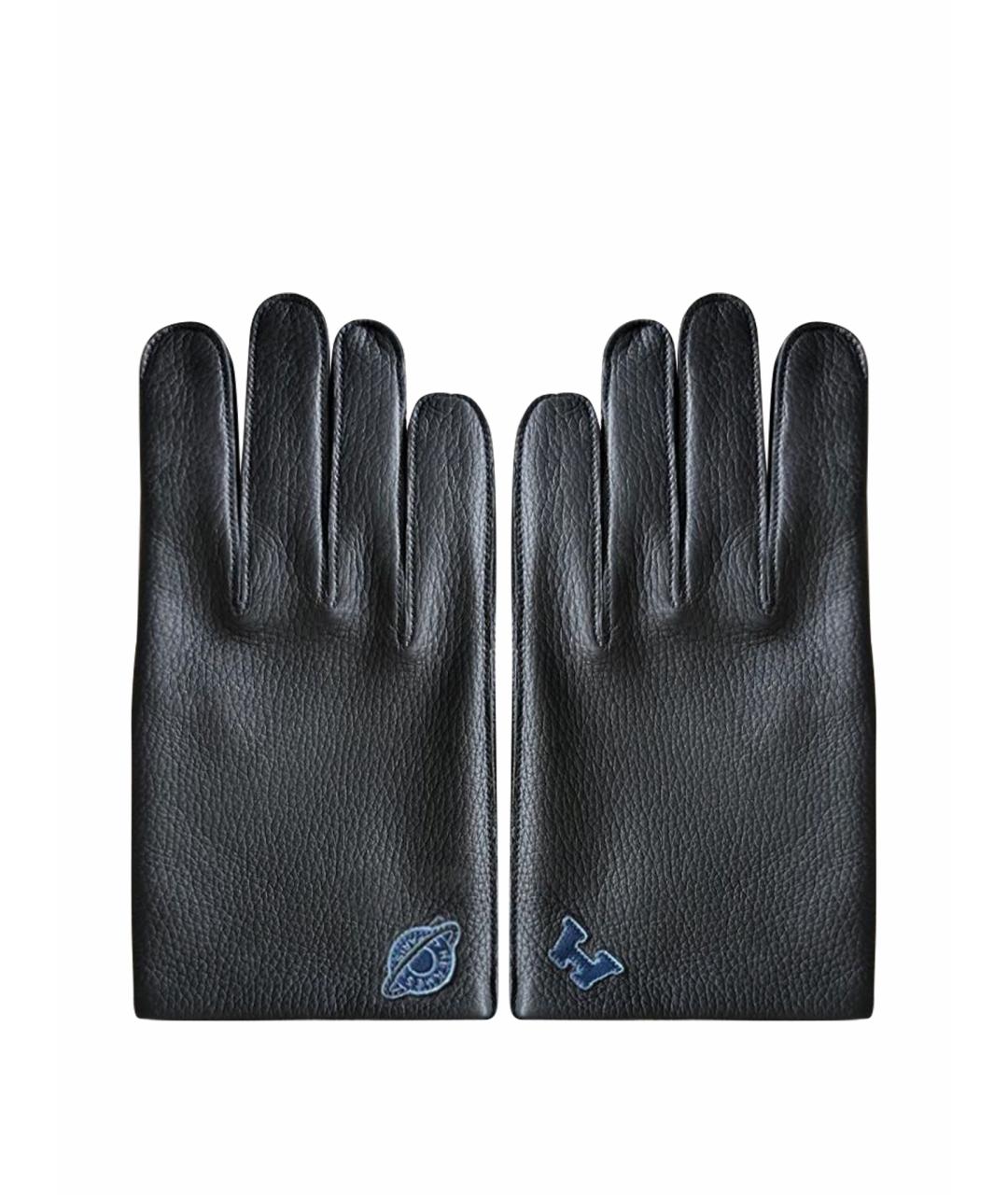 HERMES Черные кожаные перчатки, фото 1