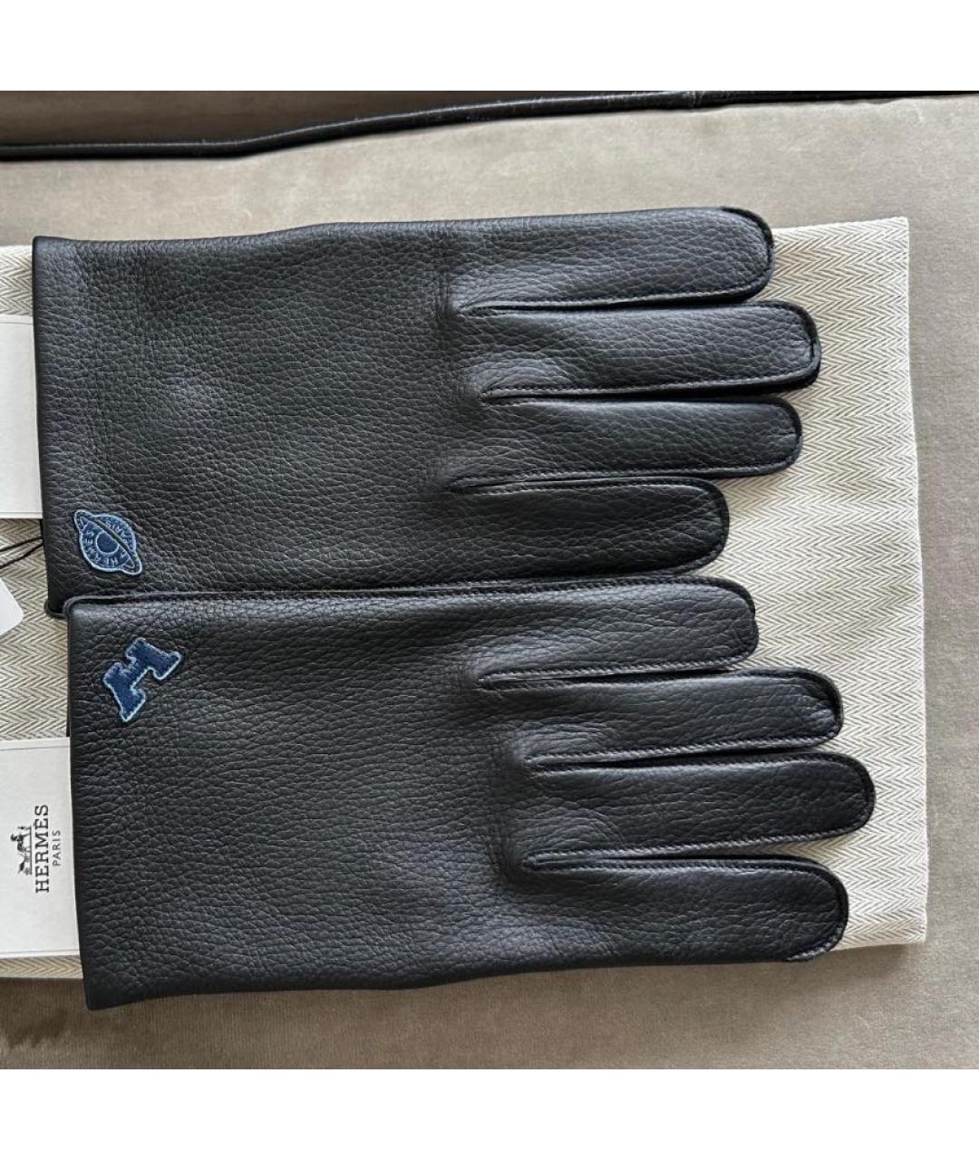 HERMES Черные кожаные перчатки, фото 6