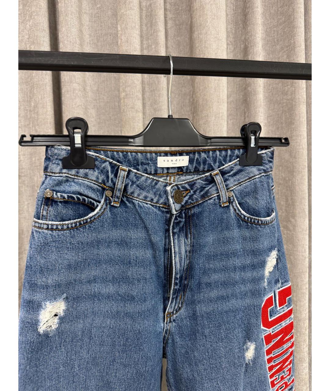 SANDRO Синие хлопковые прямые джинсы, фото 3