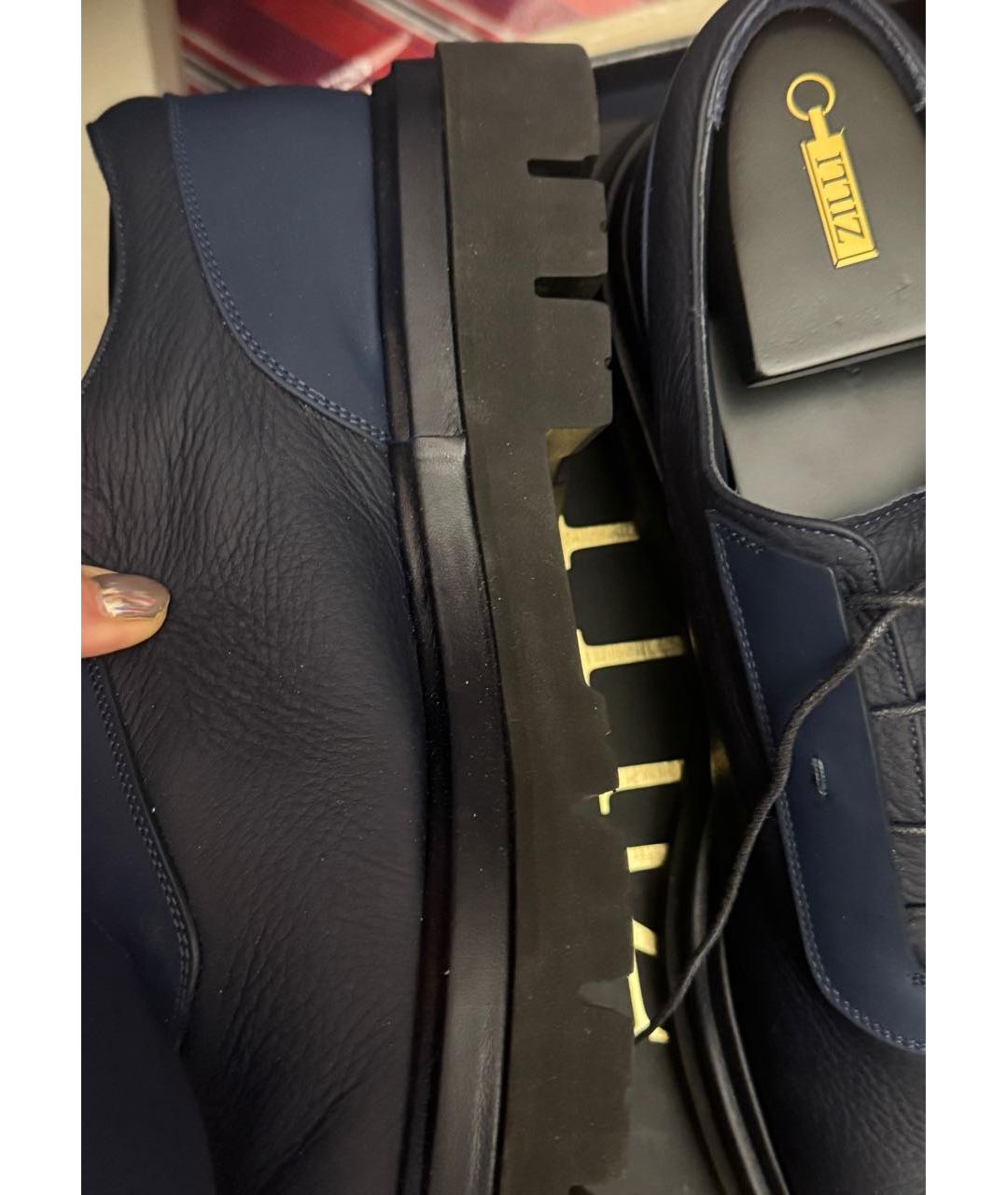 ZILLI Темно-синие кожаные низкие ботинки, фото 3