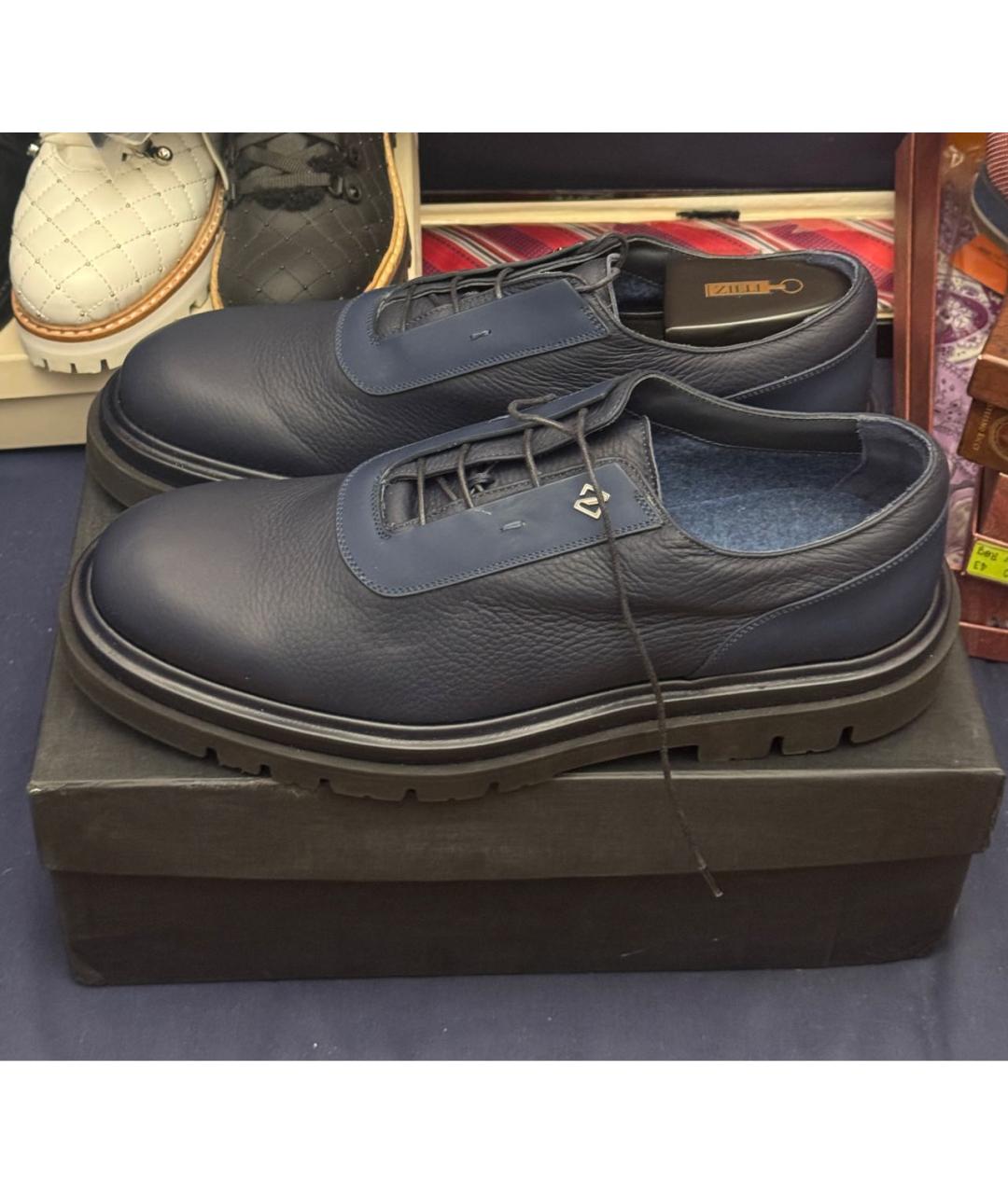 ZILLI Темно-синие кожаные низкие ботинки, фото 9