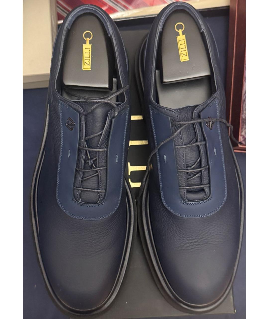 ZILLI Темно-синие кожаные низкие ботинки, фото 2