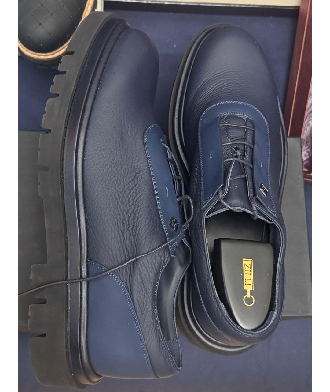 ZILLI Темно-синие кожаные низкие ботинки, фото 5