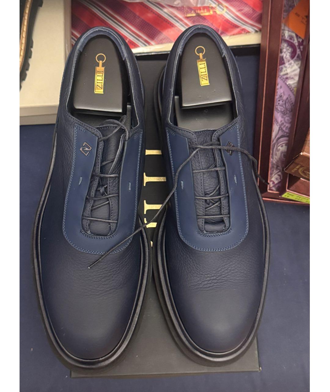 ZILLI Темно-синие кожаные низкие ботинки, фото 4