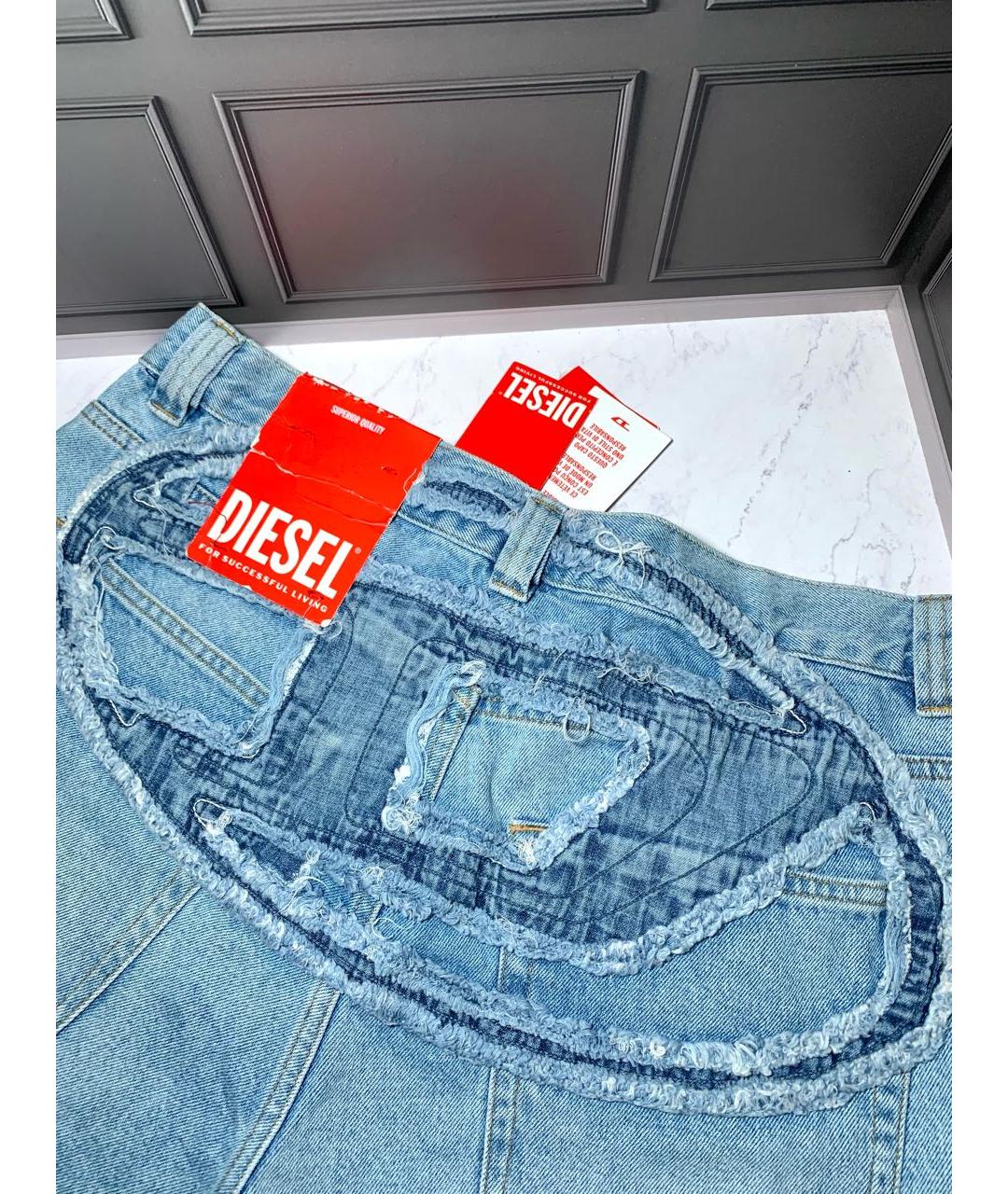 DIESEL Голубые хлопковые прямые джинсы, фото 5