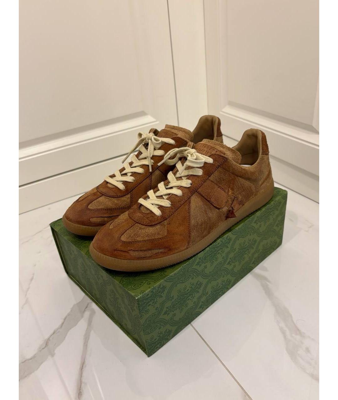 MAISON MARGIELA Коричневые замшевые низкие кроссовки / кеды, фото 3