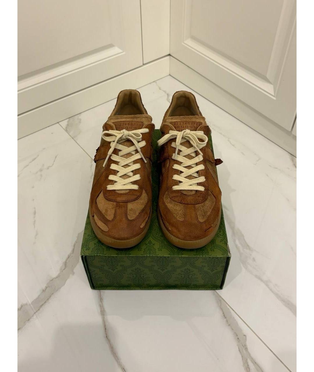 MAISON MARGIELA Коричневые замшевые низкие кроссовки / кеды, фото 2