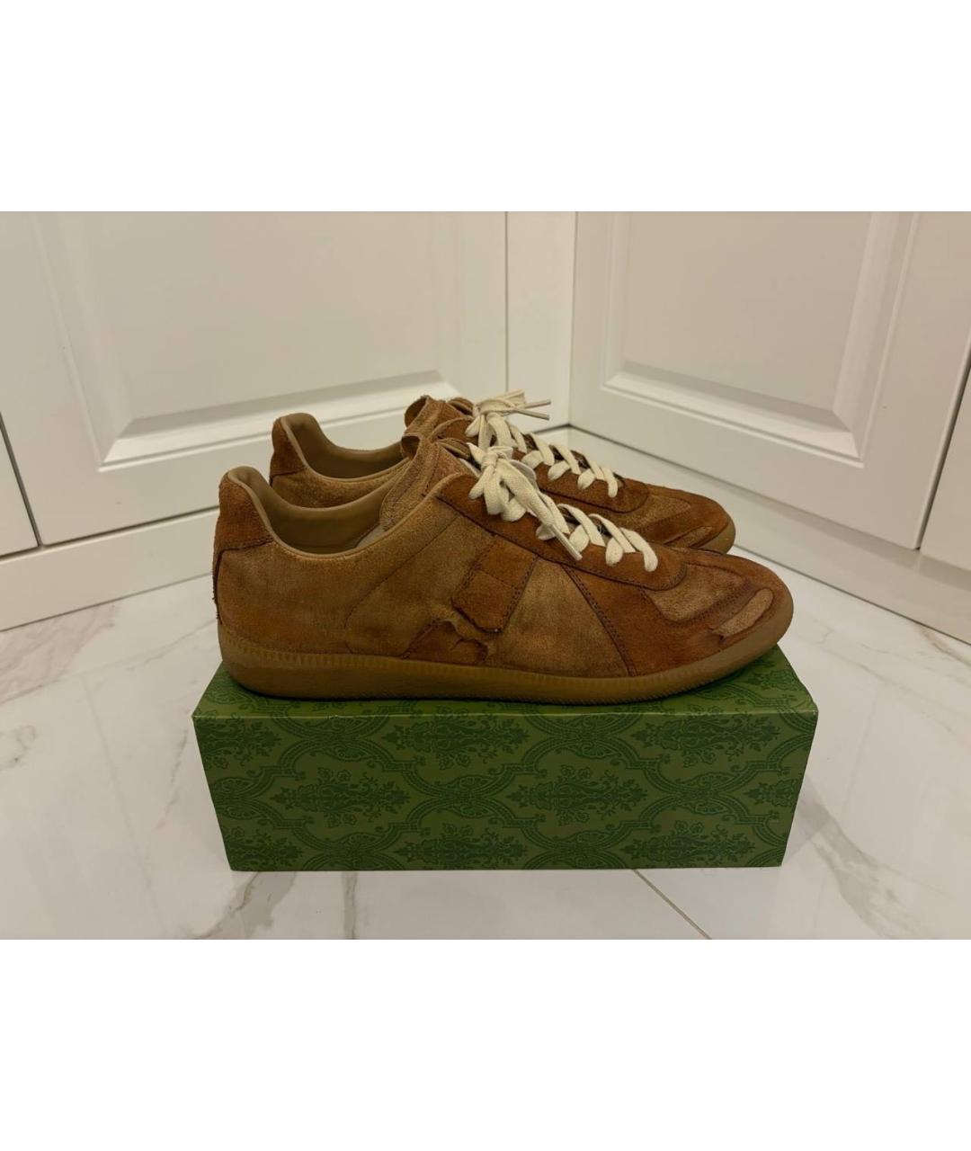 MAISON MARGIELA Коричневые замшевые низкие кроссовки / кеды, фото 5