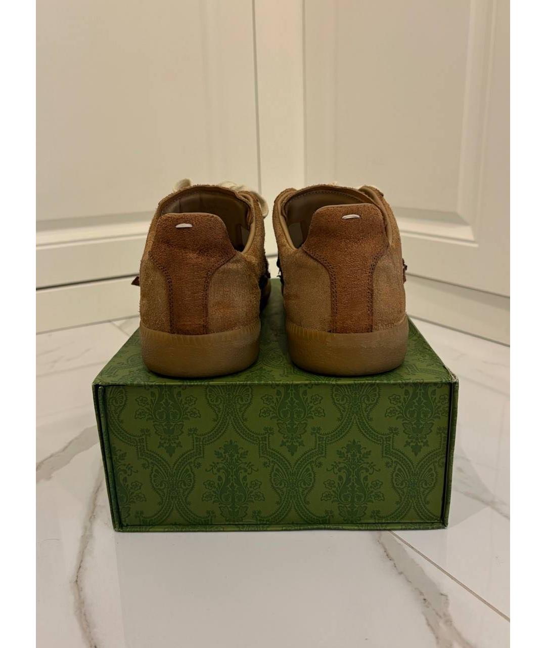 MAISON MARGIELA Коричневые замшевые низкие кроссовки / кеды, фото 4