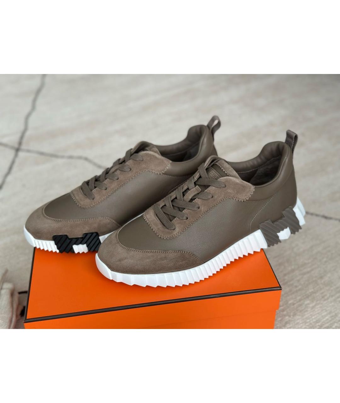 HERMES Коричневые кожаные низкие кроссовки / кеды, фото 3