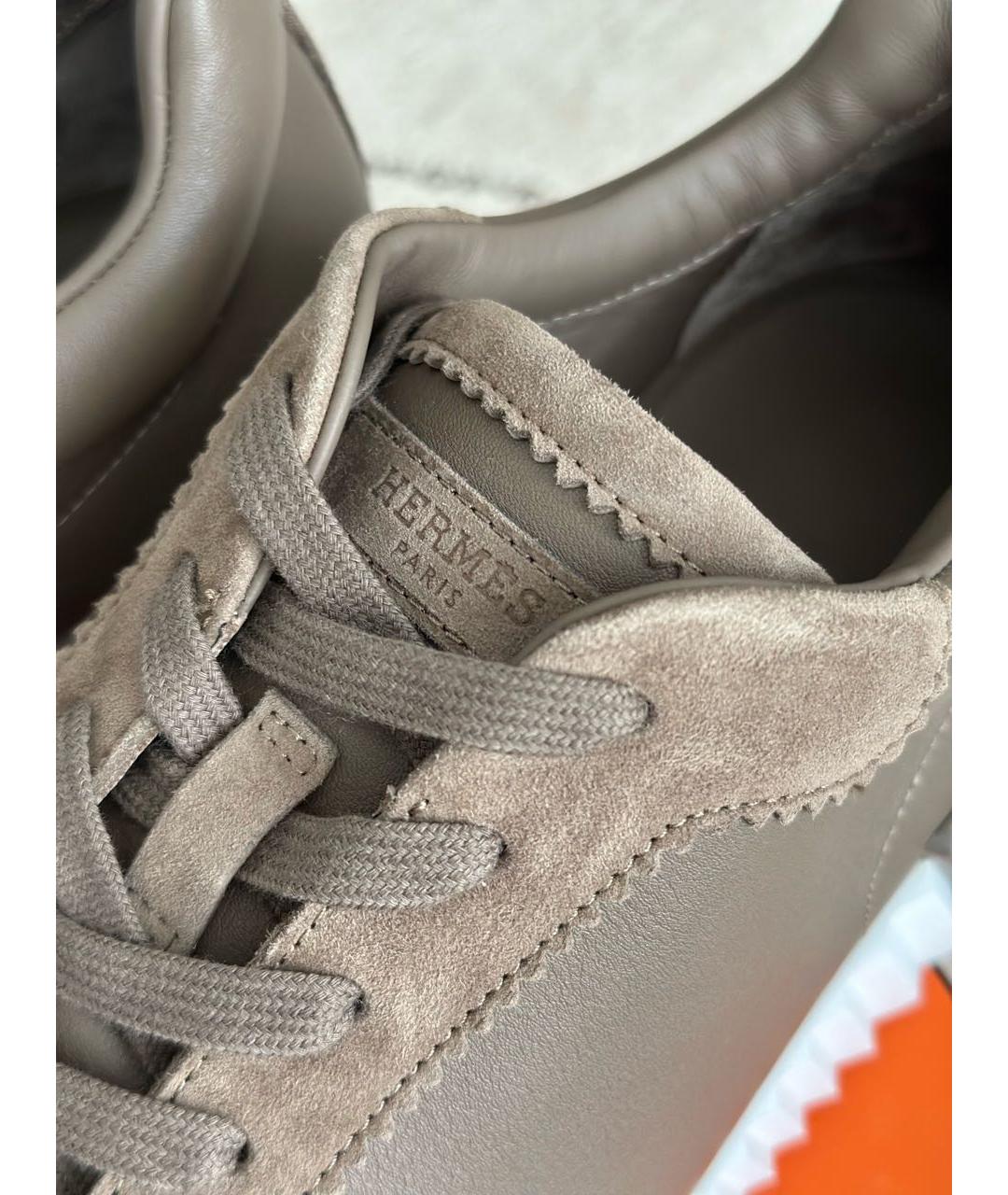 HERMES Коричневые кожаные низкие кроссовки / кеды, фото 4