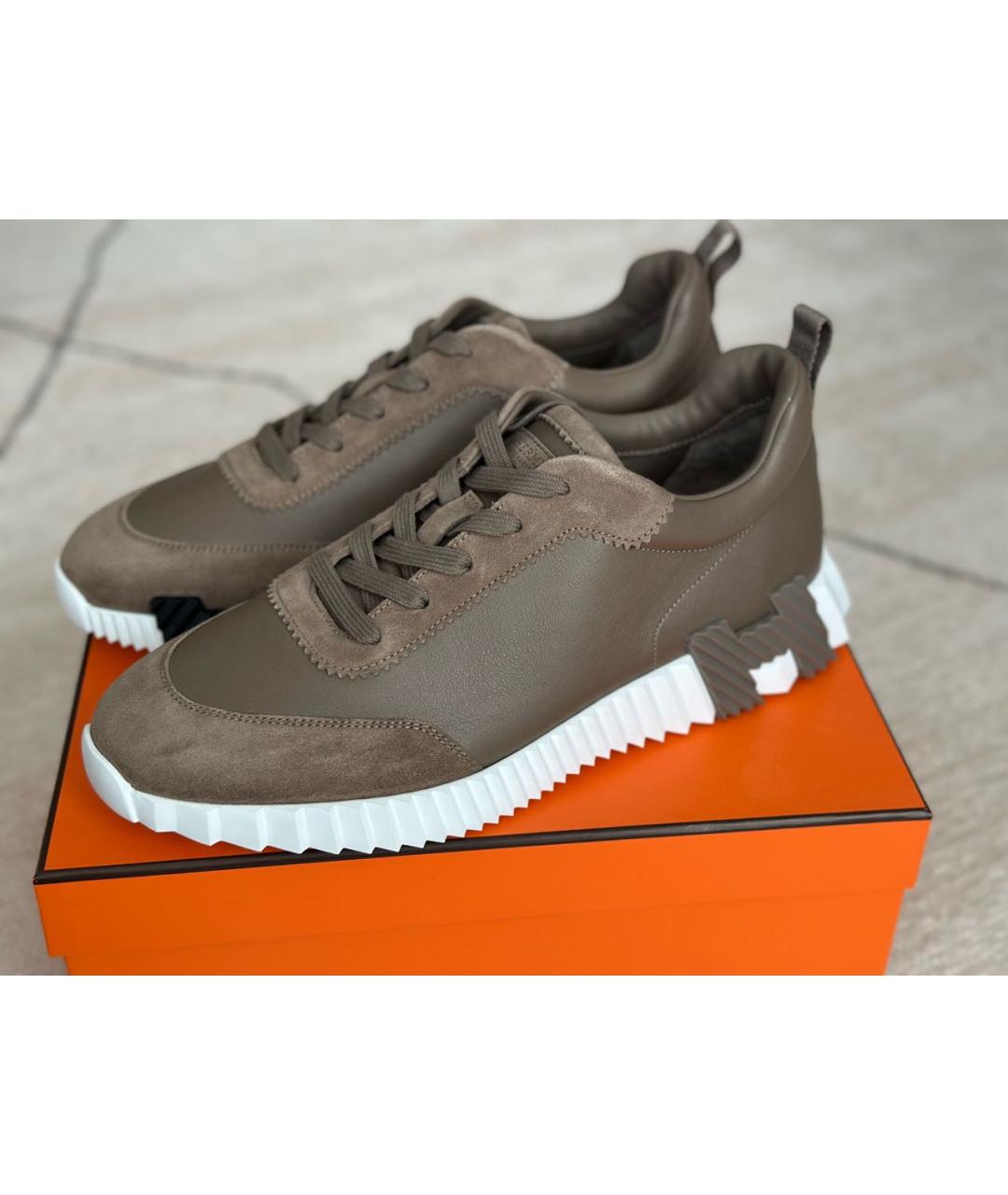 HERMES Коричневые кожаные низкие кроссовки / кеды, фото 2