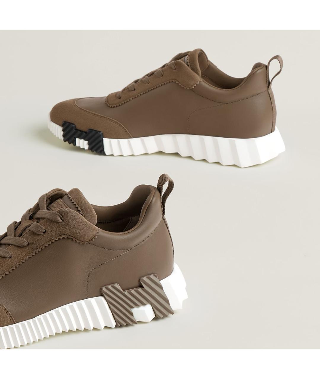 HERMES Коричневые кожаные низкие кроссовки / кеды, фото 6