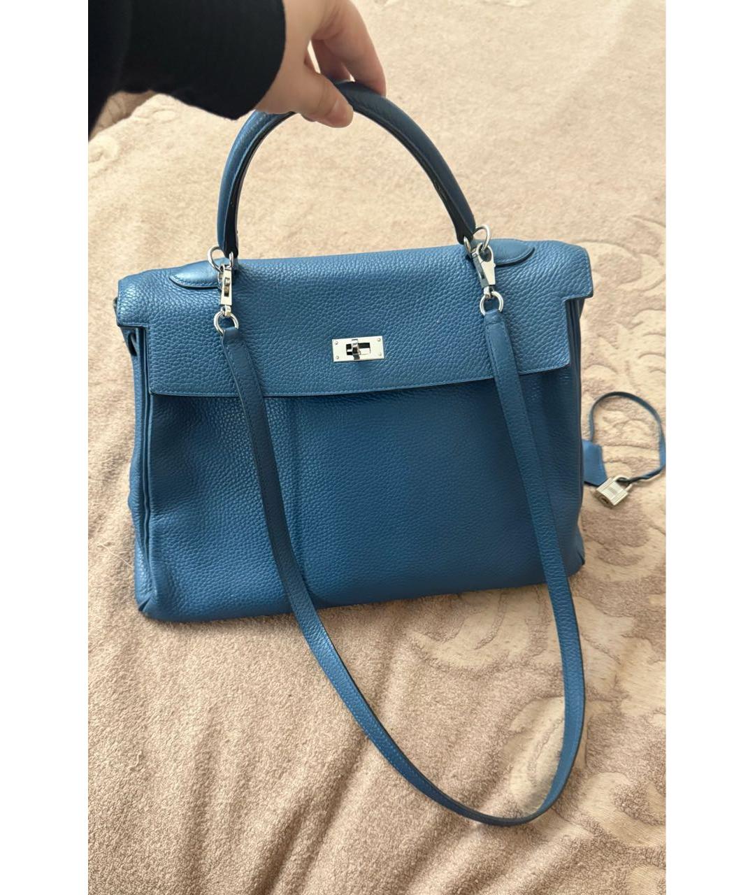 HERMES Синяя кожаная сумка тоут, фото 6