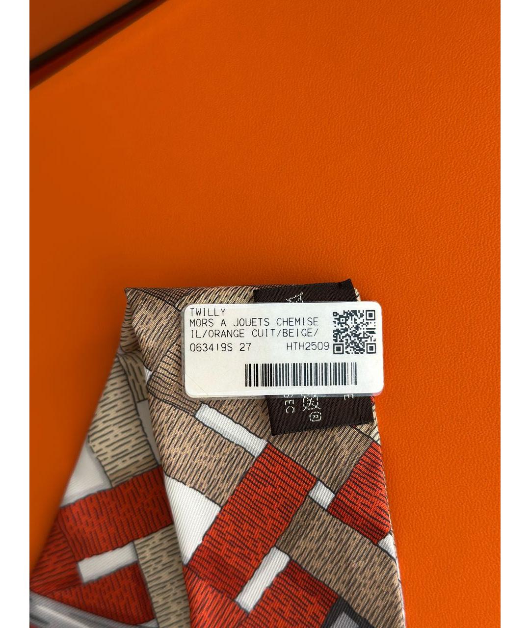 HERMES Оранжевый шелковый платок, фото 5