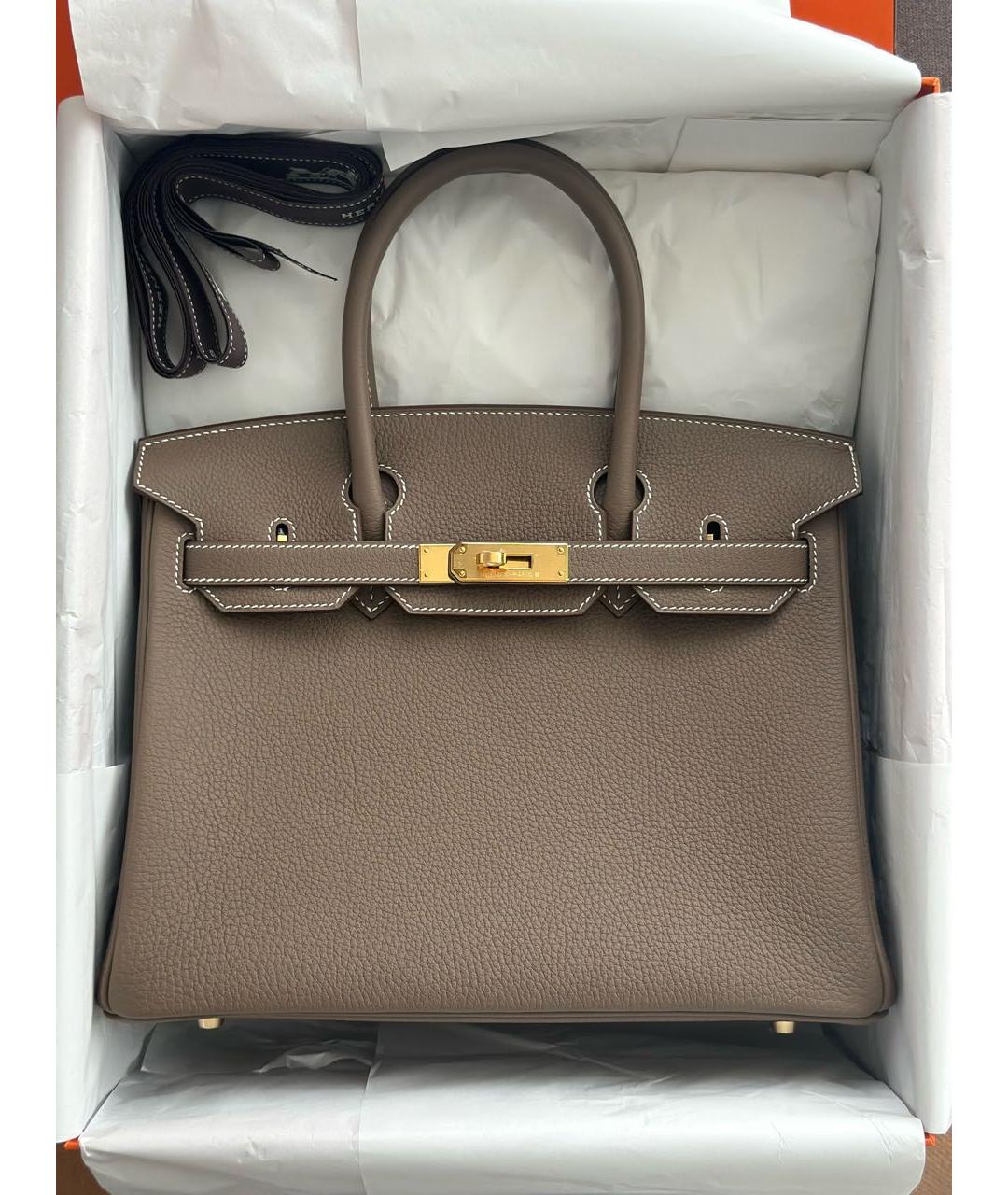 HERMES Коричневая кожаная сумка тоут, фото 5