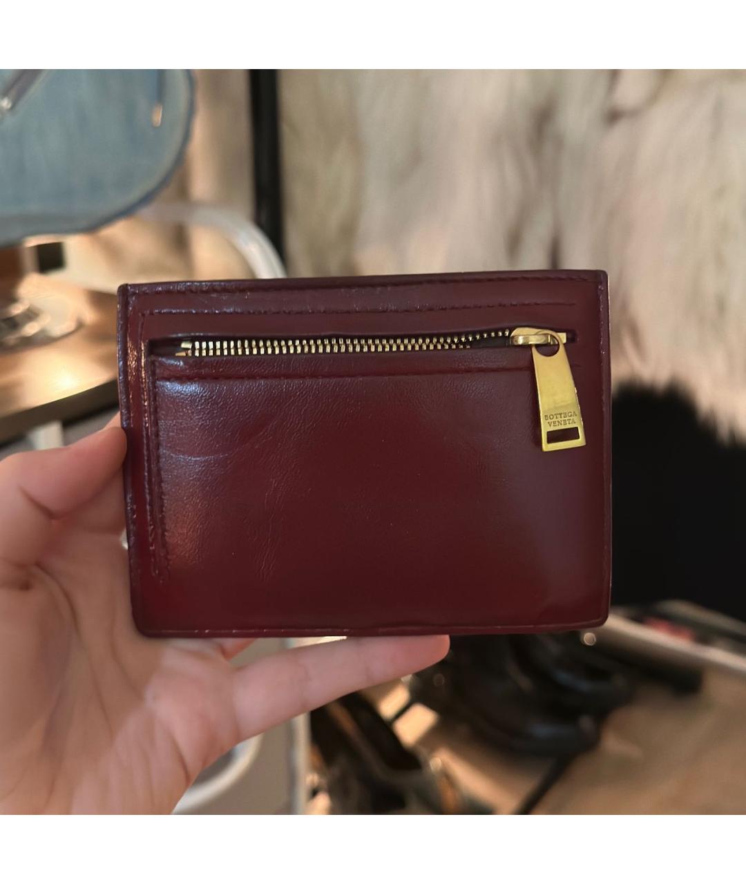 BOTTEGA VENETA Бордовый кожаный кардхолдер, фото 4