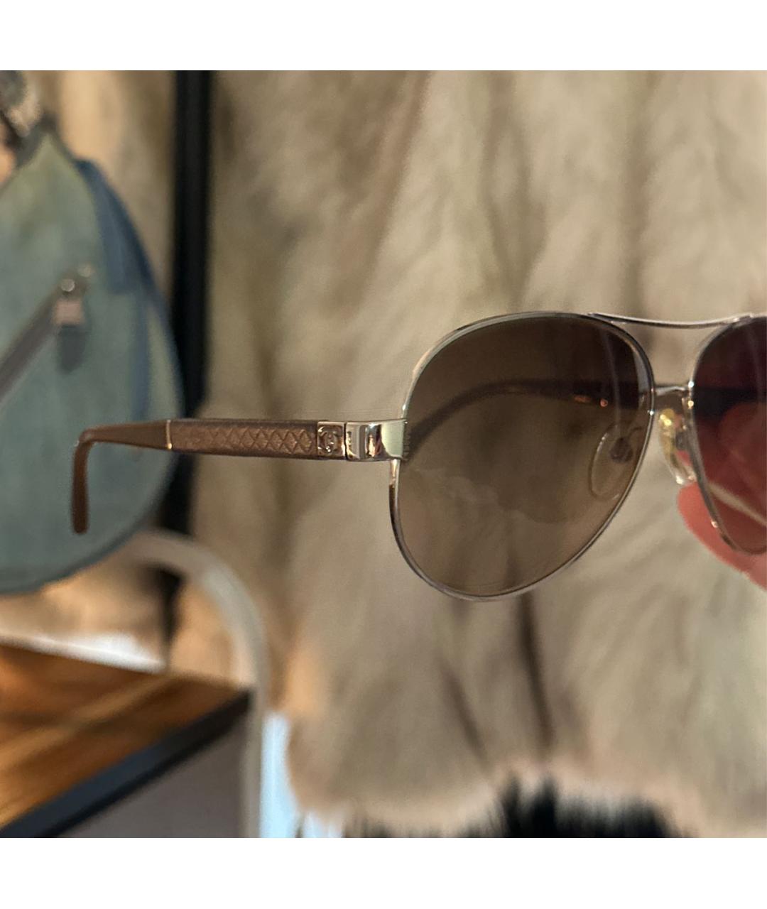 CHANEL Коричневые металлические солнцезащитные очки, фото 3