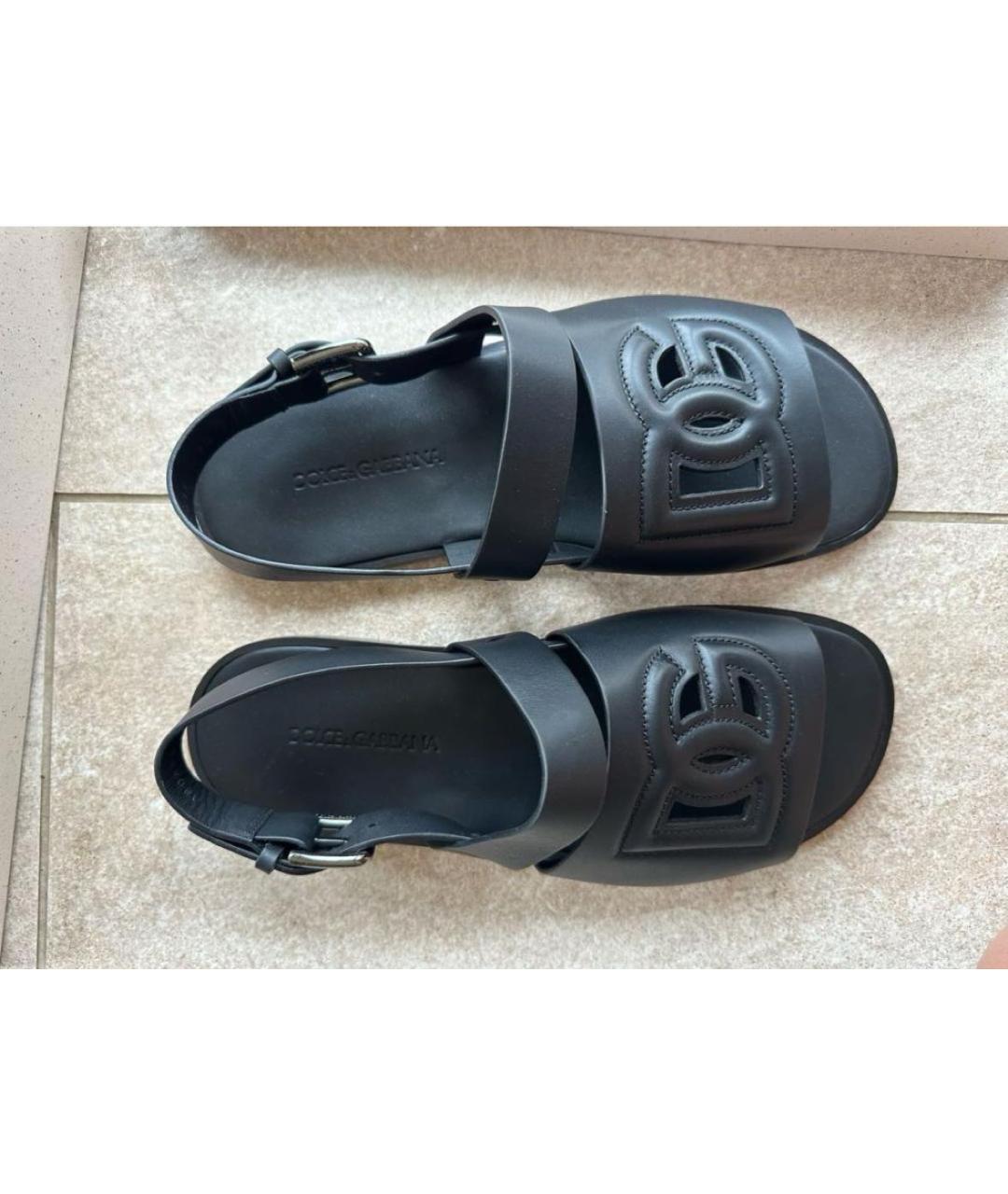 DOLCE&GABBANA Черные кожаные сандалии, фото 3