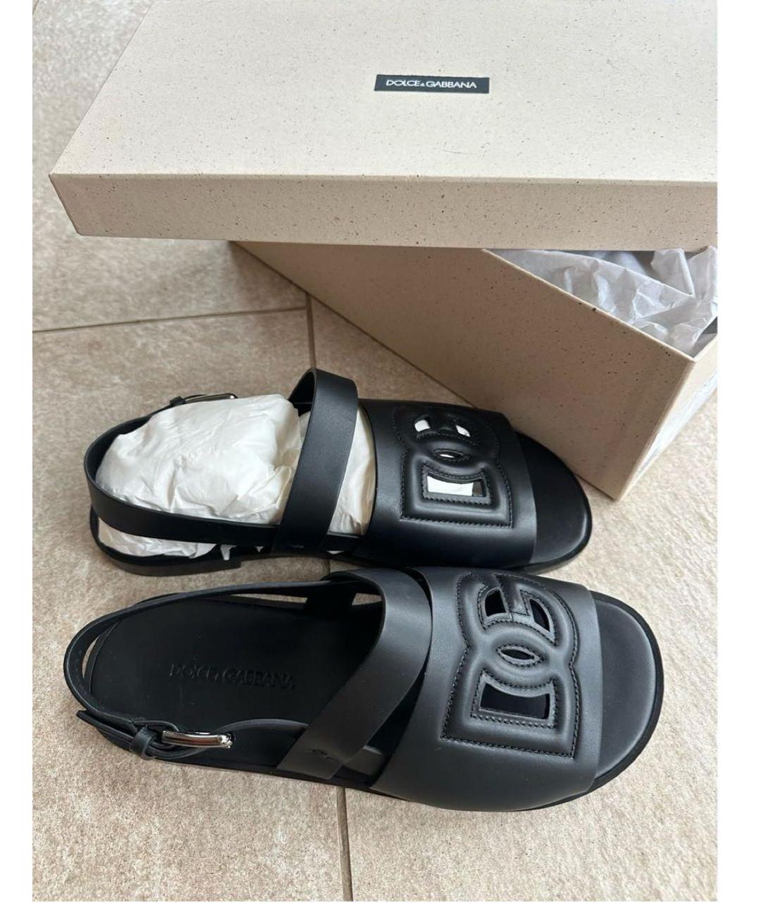 DOLCE&GABBANA Черные кожаные сандалии, фото 4