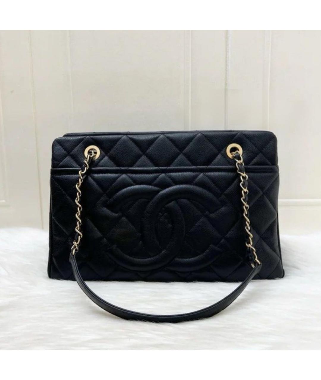 CHANEL Черная кожаная сумка тоут, фото 6