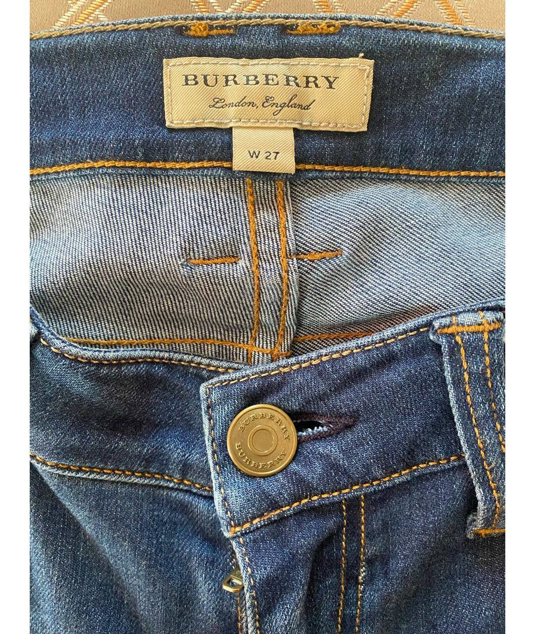 BURBERRY Синие хлопко-полиэстеровые джинсы слим, фото 7