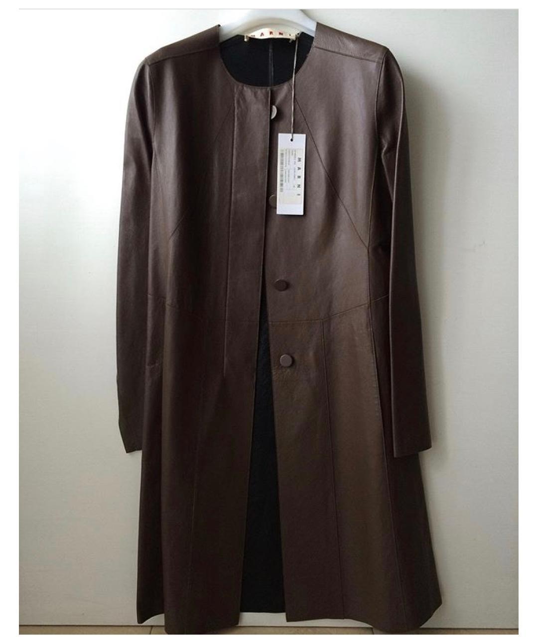 MARNI Коричневый кожаный тренч/плащ, фото 3