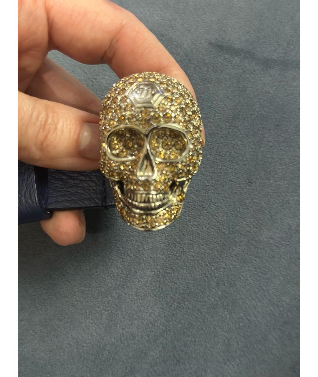 PHILIPP PLEIN Синий кожаный ремень, фото 2