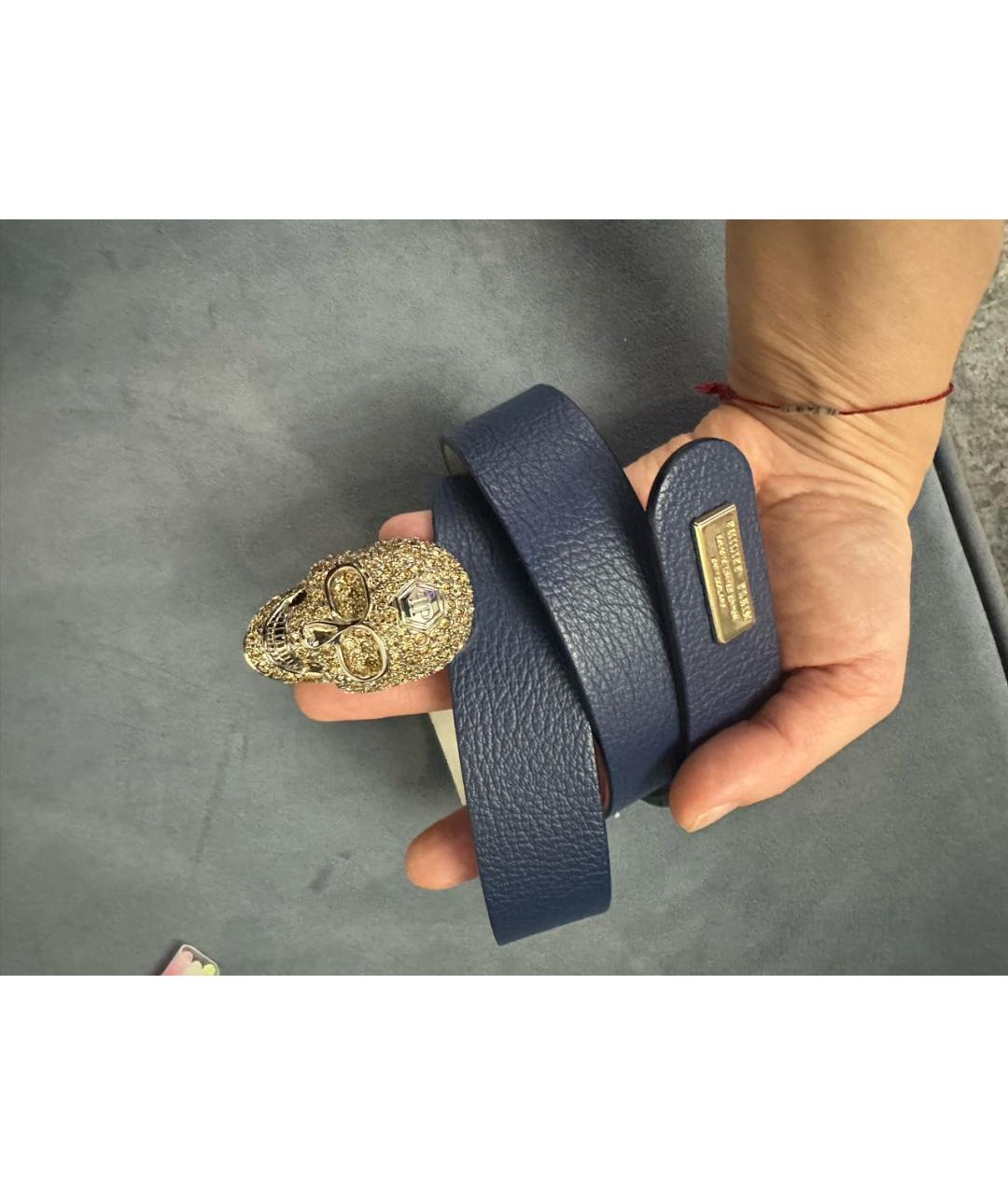 PHILIPP PLEIN Синий кожаный ремень, фото 7