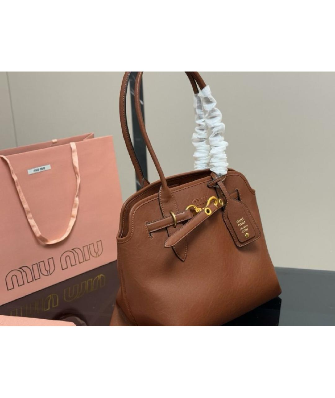 MIU MIU Коричневая кожаная сумка тоут, фото 6