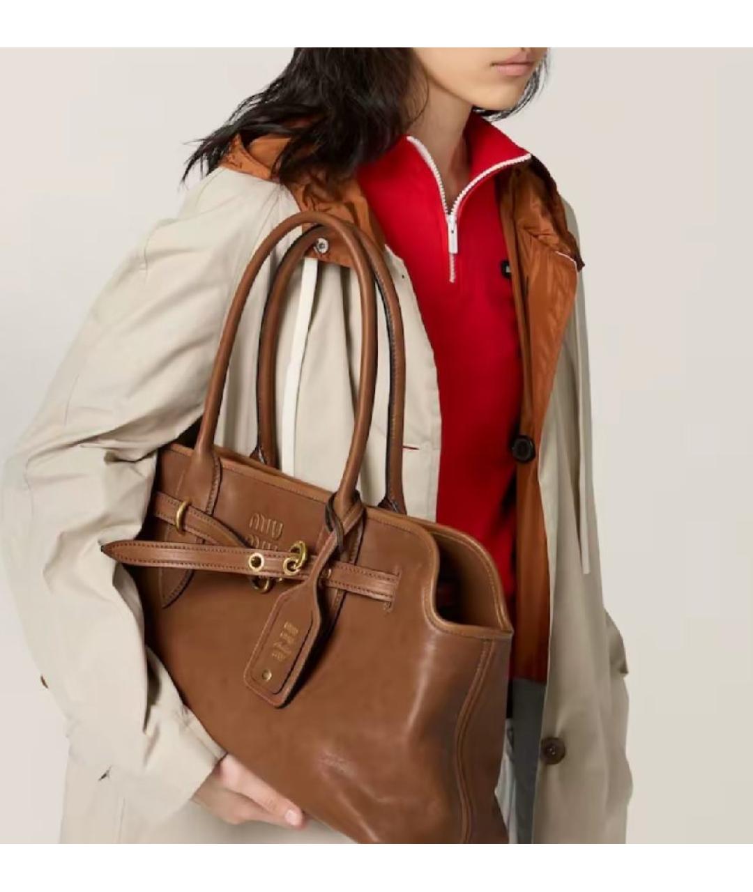 MIU MIU Коричневая кожаная сумка тоут, фото 8