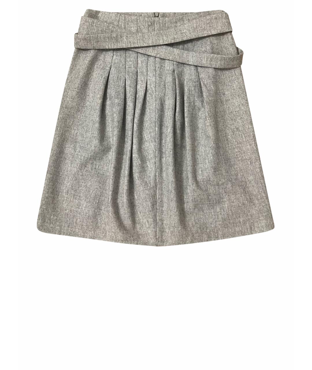 BRUNELLO CUCINELLI Серая шерстяная юбка миди, фото 1