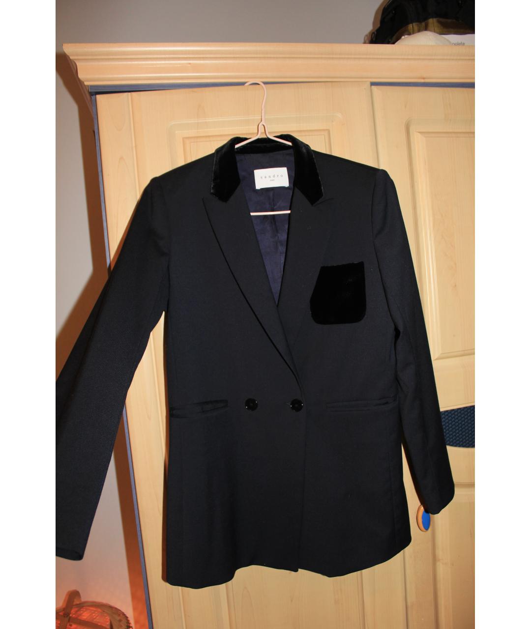 SANDRO Темно-синий шерстяной жакет/пиджак, фото 2