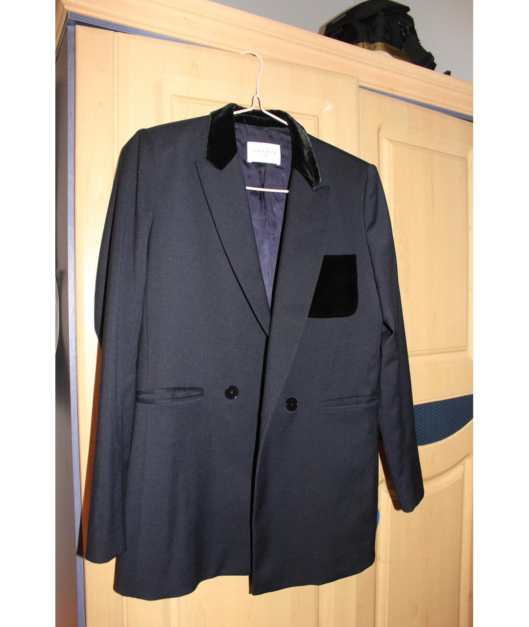 SANDRO Темно-синий шерстяной жакет/пиджак, фото 6