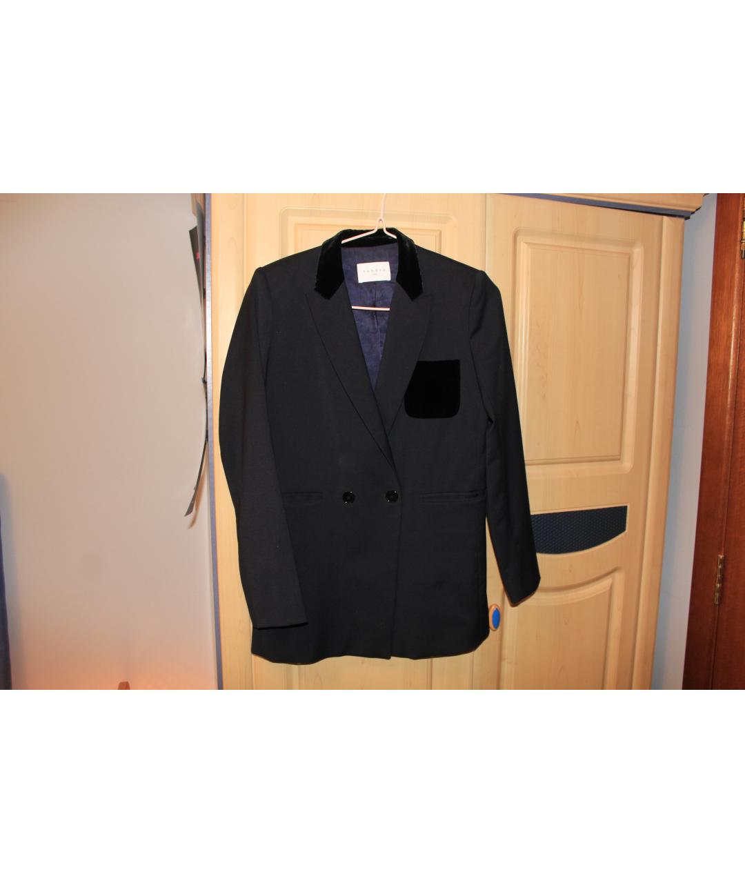 SANDRO Темно-синий шерстяной жакет/пиджак, фото 5