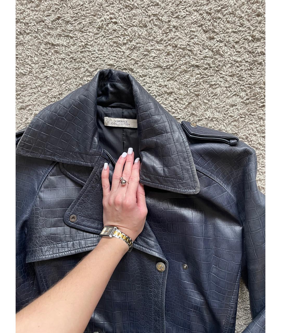 VERSACE Синий кожаный тренч/плащ, фото 7