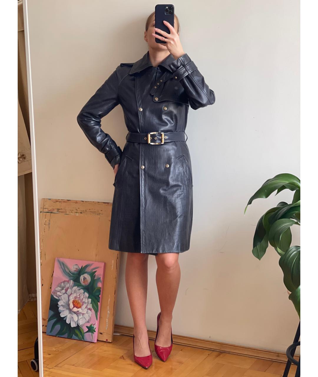 VERSACE Синий кожаный тренч/плащ, фото 6