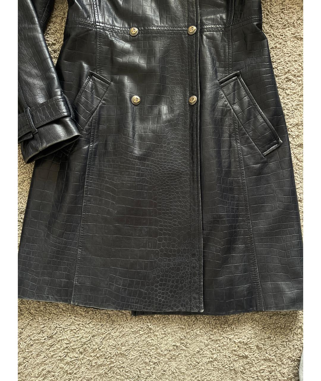 VERSACE Синий кожаный тренч/плащ, фото 5