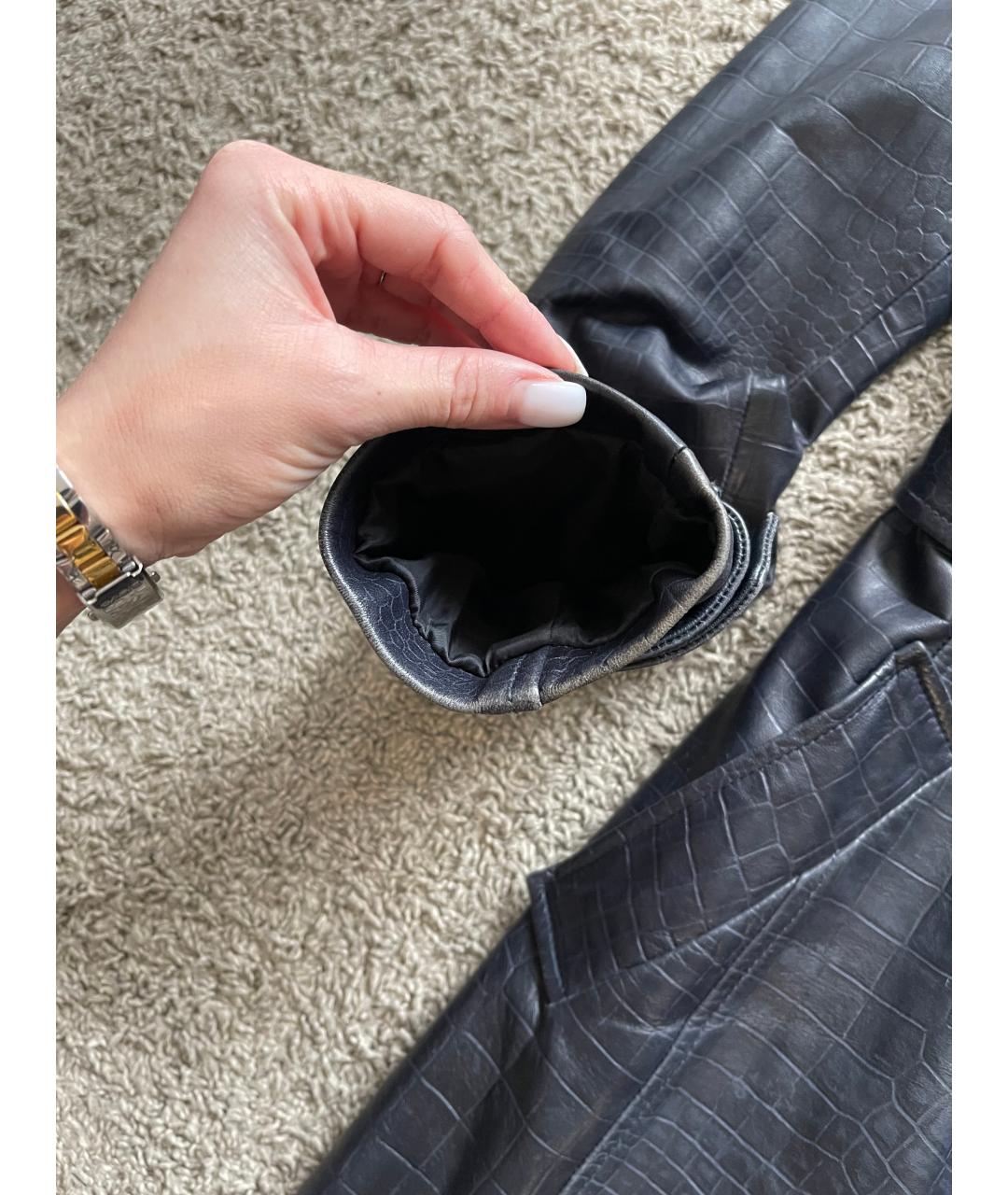 VERSACE Синий кожаный тренч/плащ, фото 9