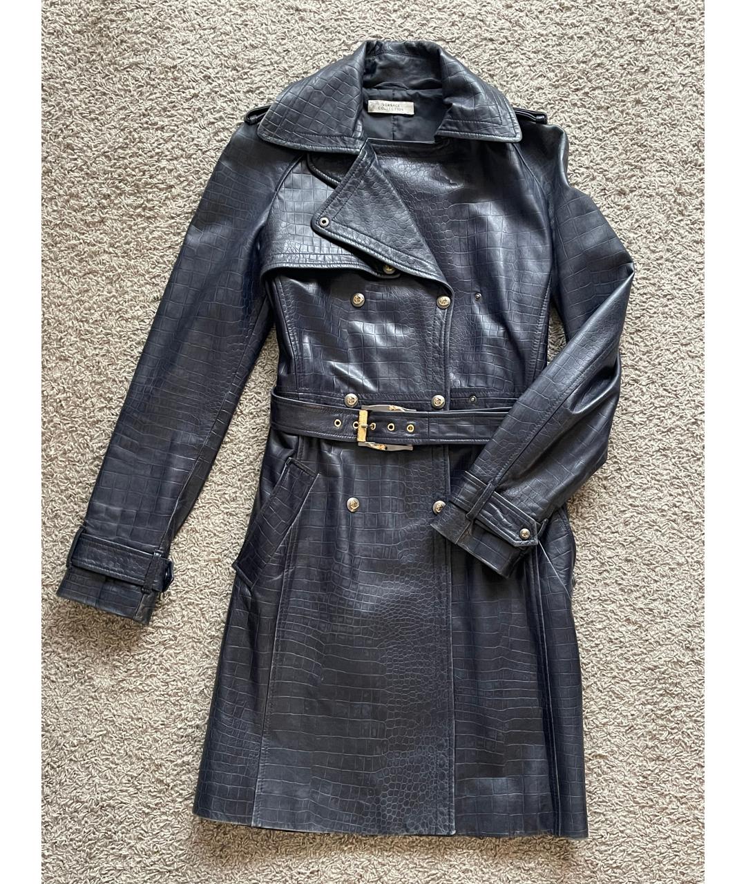 VERSACE Синий кожаный тренч/плащ, фото 10