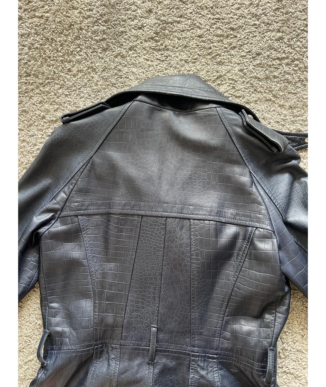 VERSACE Синий кожаный тренч/плащ, фото 3