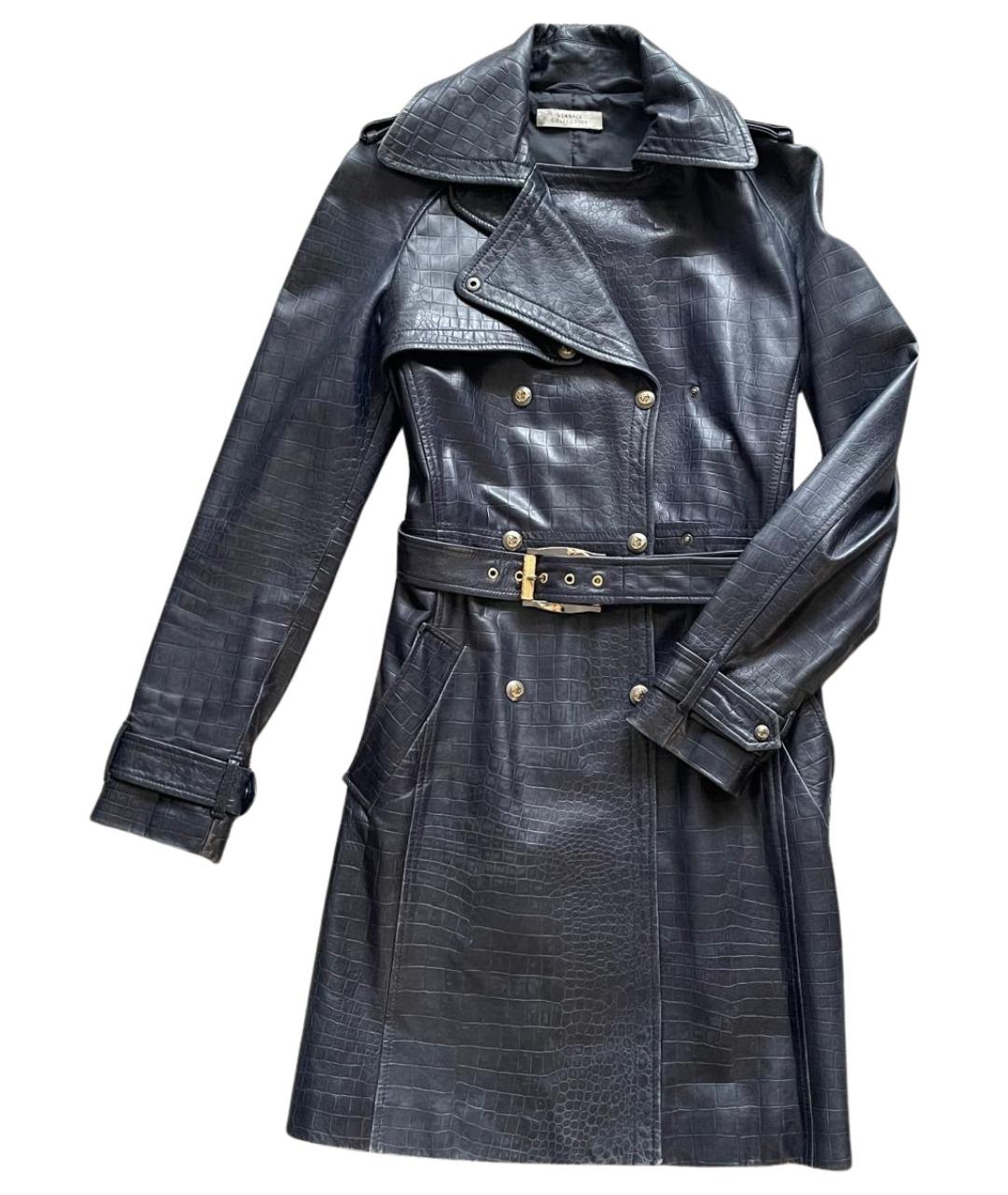 VERSACE Синий кожаный тренч/плащ, фото 1