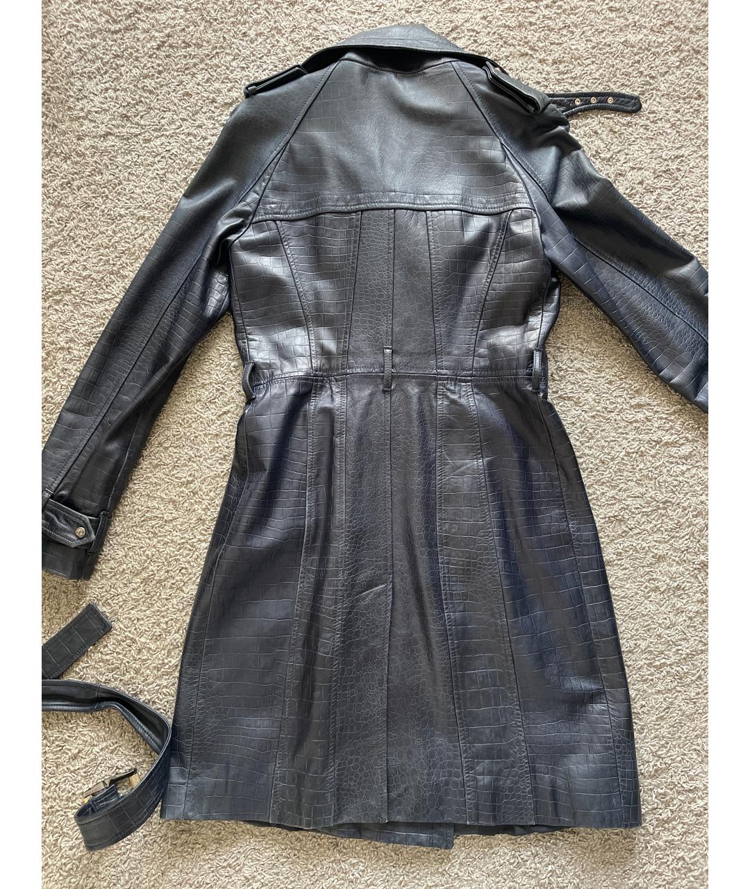 VERSACE Синий кожаный тренч/плащ, фото 2