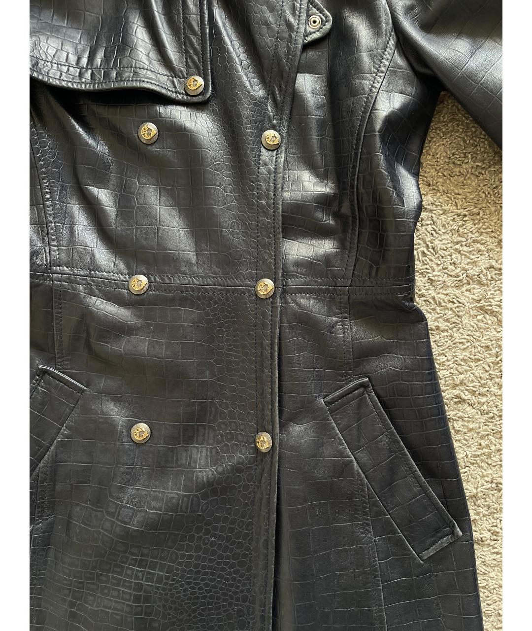 VERSACE Синий кожаный тренч/плащ, фото 4