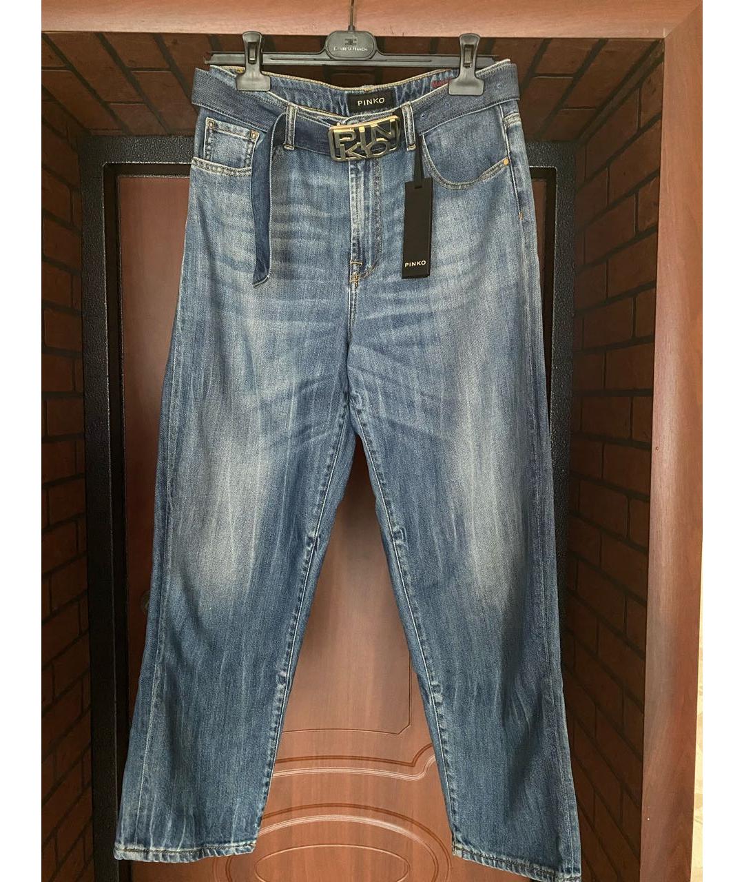 PINKO Синие хлопковые прямые джинсы, фото 8
