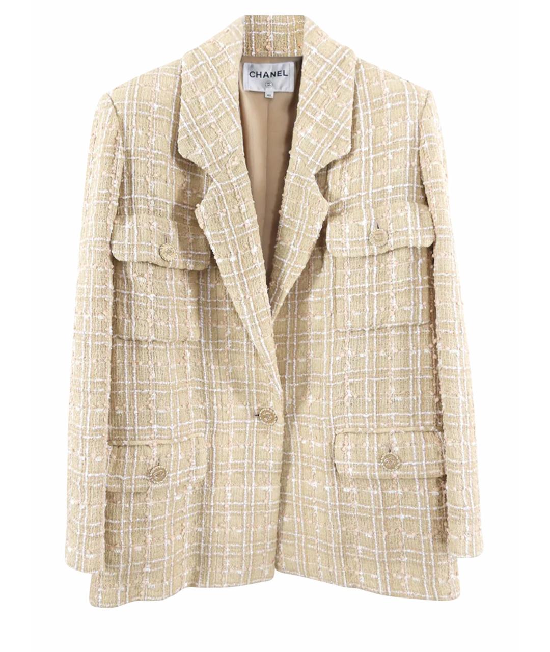 CHANEL Бежевый полиамидовый жакет/пиджак, фото 1