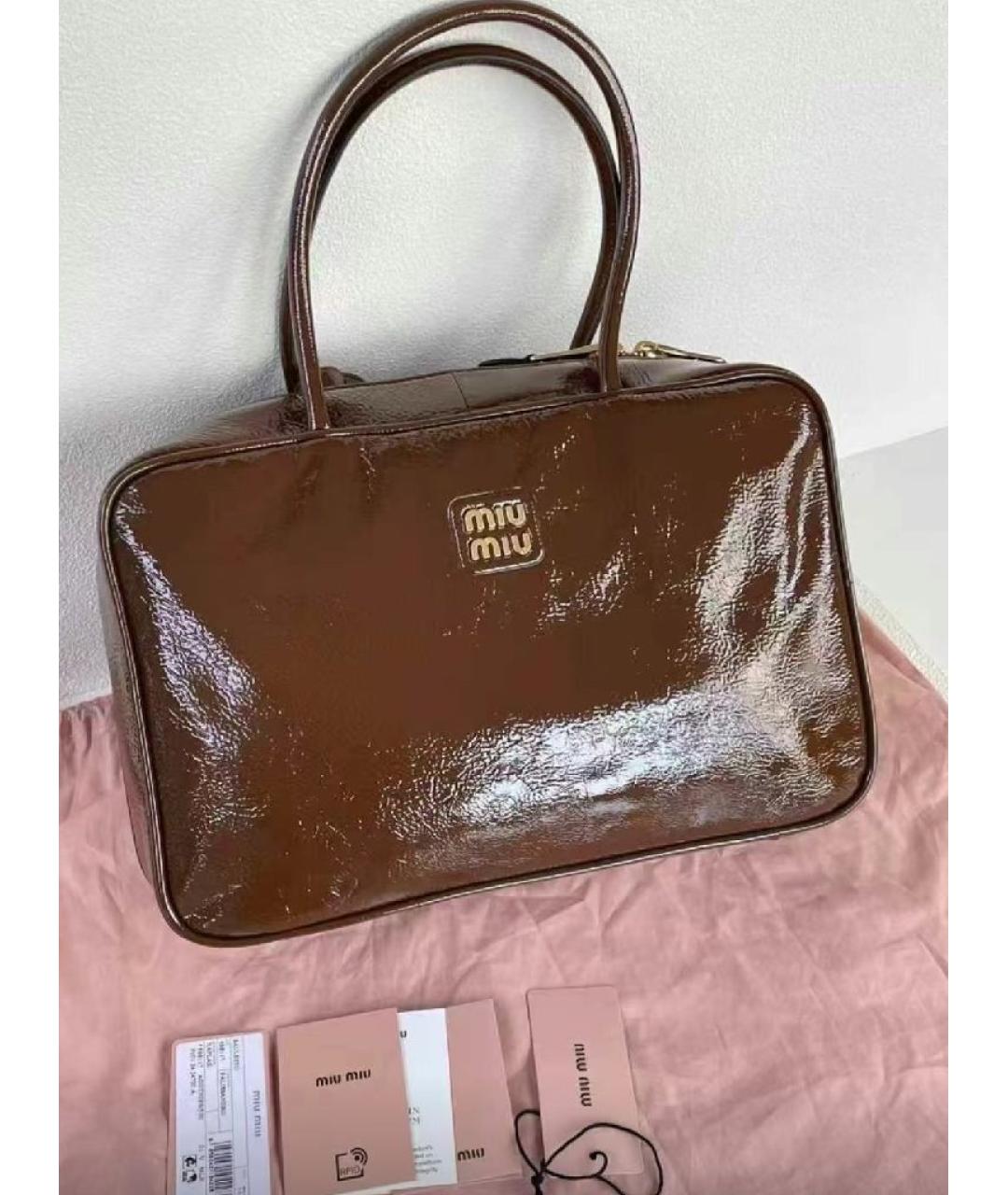 MIU MIU Коричневая кожаная сумка с короткими ручками, фото 7